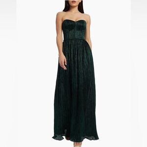 NWT Dress The Population Audrina Plissé Strapless Gown Green XXL